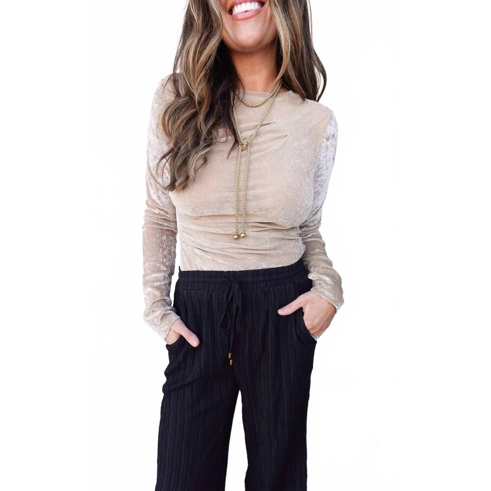 NEW HEM & THREAD crew neck velvet bodysuit in champagne
